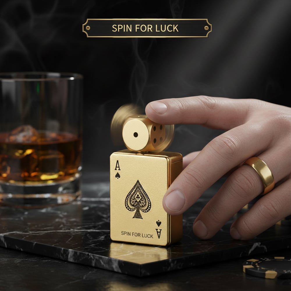 (Pack Of 2) Card Dice Spinner Green Flame Lighter.(5 Times Refill Liquid)