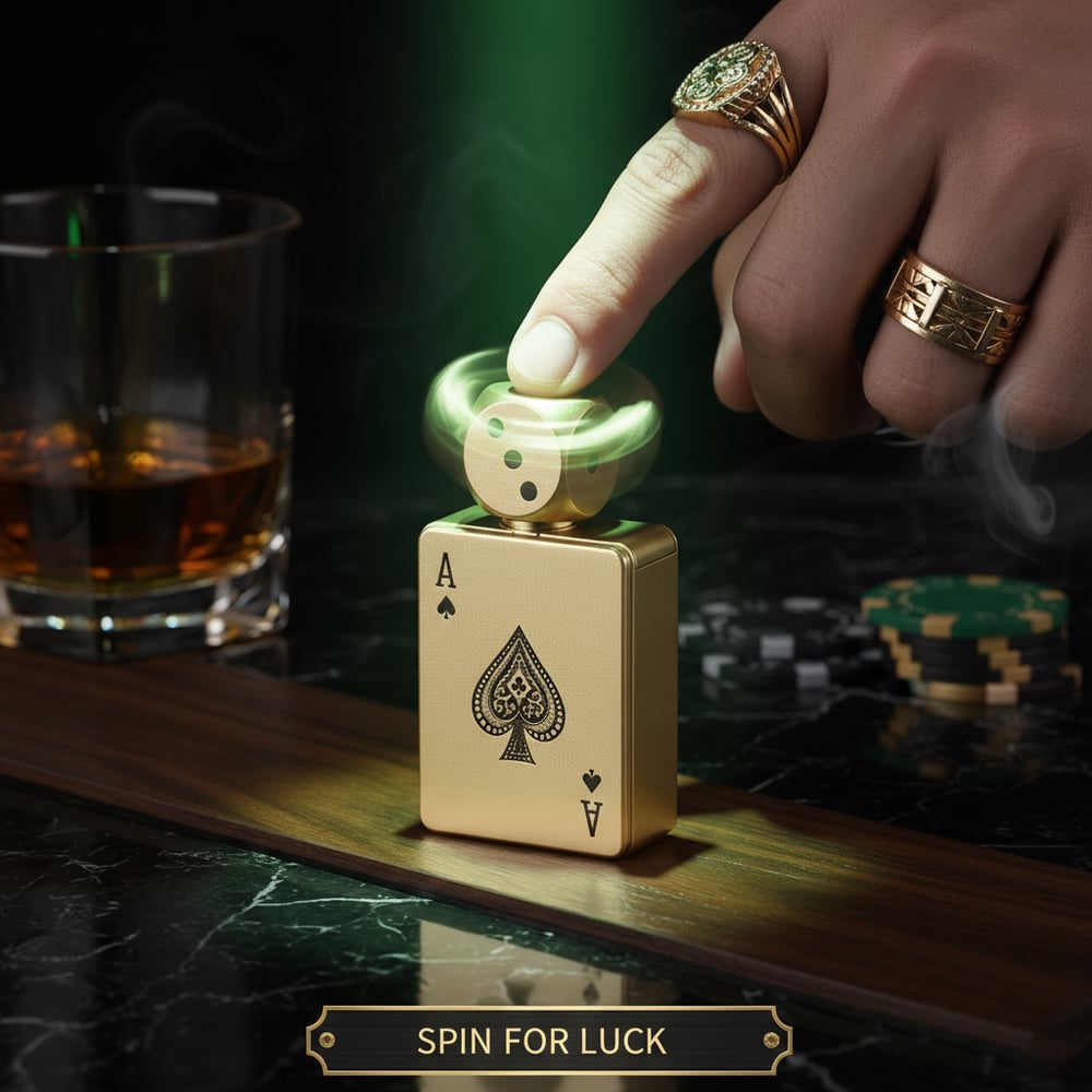 (Pack Of 2) Card Dice Spinner Green Flame Lighter.(5 Times Refill Liquid)