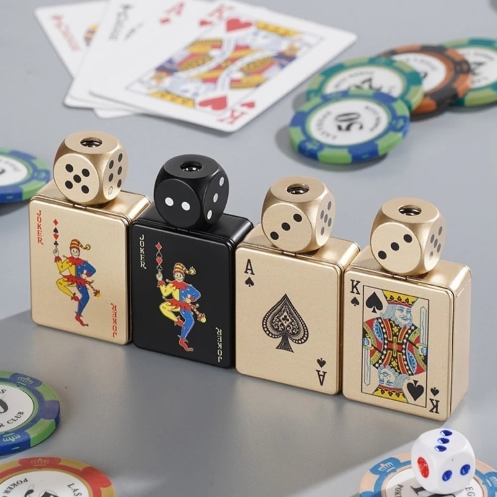 (Pack Of 2) Card Dice Spinner Green Flame Lighter.(5 Times Refill Liquid)